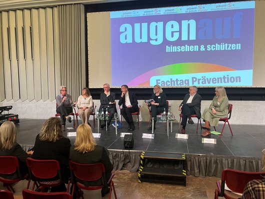 Teilnehmende auf dem Podium zur Fachtag „augenauf: hinsehen und schützen“