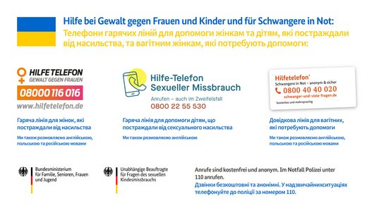 Grafik mit Hilfeangeboten für geflüchtete Frauen und Kinder aus der Ukraine