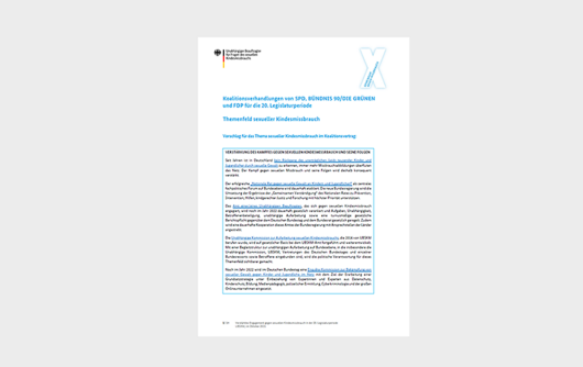 Positionspapier des UBSKM an die Koalitionäre der SPD, Bündnis 90/Die Grünen und die FDP